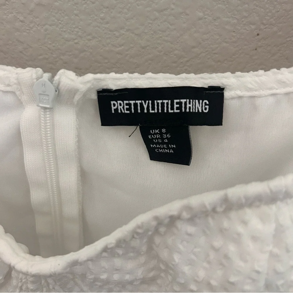PrettyLittleThing Mini Dress Size 4‎ White Tiered Ruffle Puff Sleeve Corset